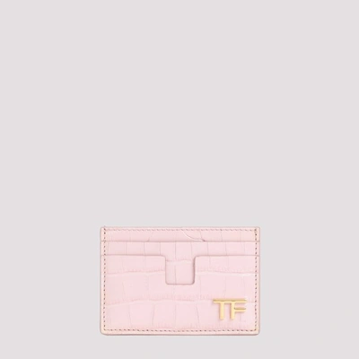 Tom Ford Logo Plaque Embossed Cardholder In Pink