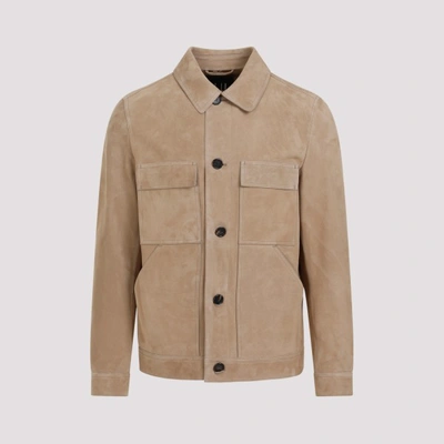 Dunhill Lambskin Suede Shirt Jacket In Brown