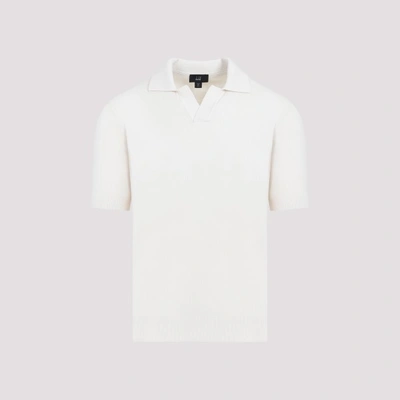 Dunhill Ribbed Mulberry Silk And Cotton-blend Polo Shirt In Off White