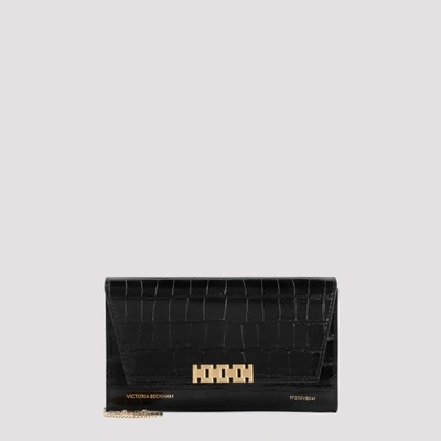 Victoria Beckham Embossed Leather Wallet W/ Chain In Black