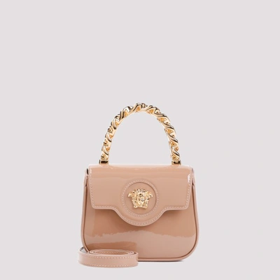 Versace La Medusa Logo Plaque Foldover Mini Top Handle Bag In Psv Blush