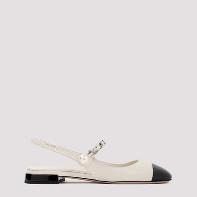 Miu Miu Off White Leather Ballet Flats In Bianconero