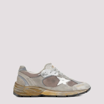Golden Goose Running Dad Net Suede Sneakers In Taupe Silver White