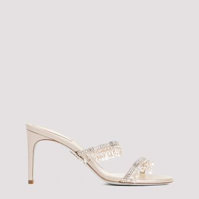 René Caovilla Beige Leather Chandelier Mule In Metallic