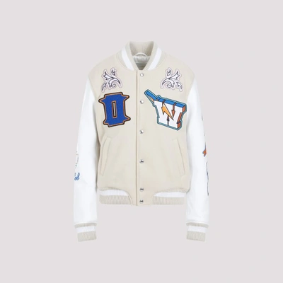 Off-white Off White Thunderbolt Varsity Bomber Jacket In Beige White