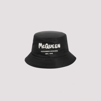 Alexander Mcqueen Graffiti Logo Bucket Hat In Black Ivory