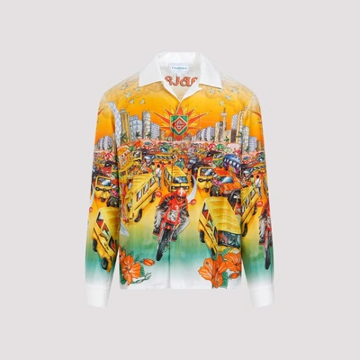 Casablanca Traffic Print Silk Shirt In Orange