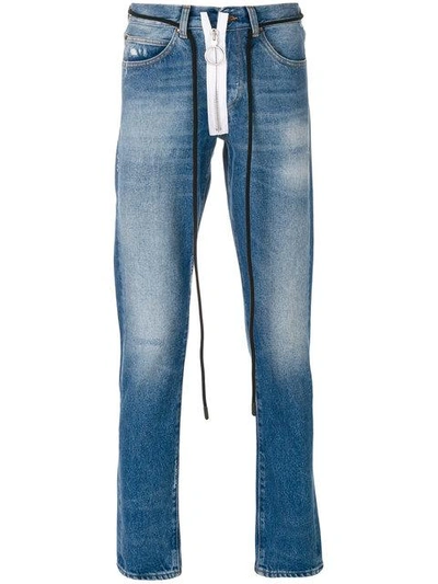 Off-white Diagonal Frayed-edge Embellishment Slim-leg Jeans In Blue