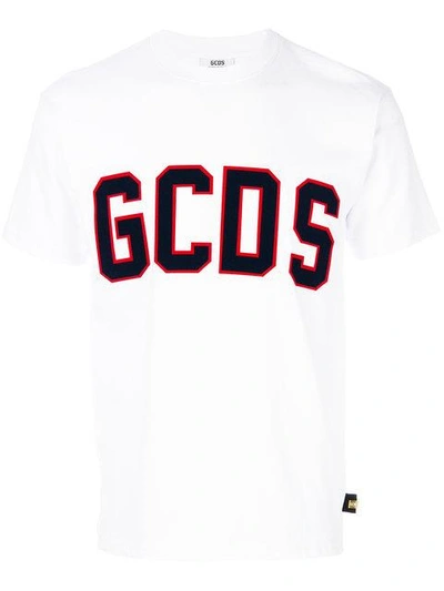 Gcds Flocked Logo Cotton Jersey T-shirt In White