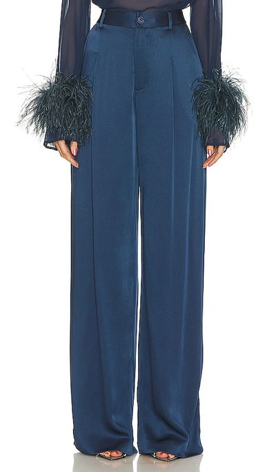 Lapointe Pleated Satin Wide-leg Pants In Navy