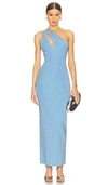 Ronny Kobo Ballari Rhinestone Knit One-shoulder Midi Dress In Cerulean
