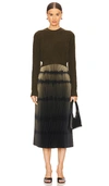Allsaints Curtis Knitted Jumper And Ombre Recycled-polyester Midi Dress In Khaki Green