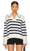 Rails Athena Collared V-neck Sweater In Ivory Navy Stripe