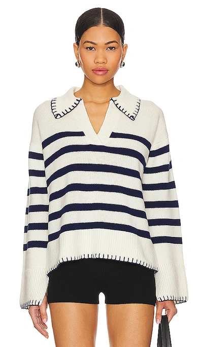 Rails Athena Collared V-neck Sweater In Blue