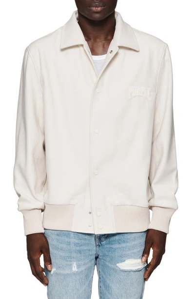 Purple Brand Letterman Wool Blend Varsity Jacket In Off White