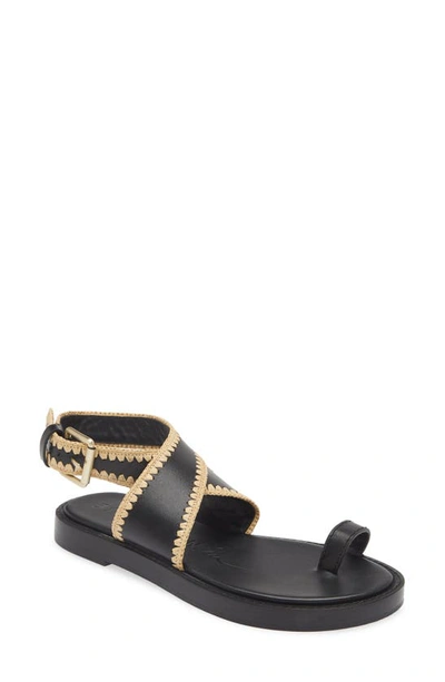 3.1 Phillip Lim / フィリップ リム Women's Raffia-trimmed Leather Ankle-wrap Sandals In Natural Black