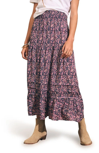 Faherty Ivy Floral Tiered Maxi Skirt In Fiona Block Print