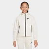 Nike Sportswear Tech Fleece Big Kids' (girls') Full-zip Hoodie In Pale Ivory/black/black