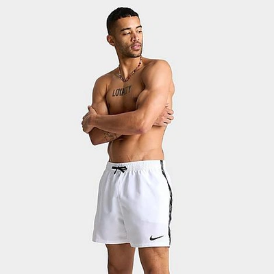 Nike Men's Swim Tape Logo 5" Volley Shorts In White