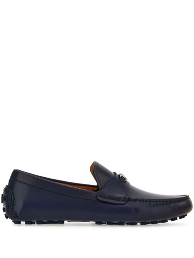 Ferragamo Driver Gancini-buckle Leather Loafers In Blue