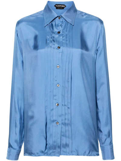 Tom Ford Hemd Aus Satin Mit Falten In Blue