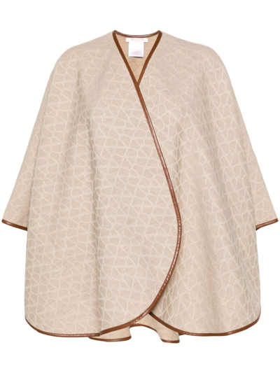 Valentino Neutral Toile Iconographe Wool Poncho In Neutrals