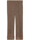 GUCCI BROWN HORSEBIT-CHECK WOOL TROUSERS