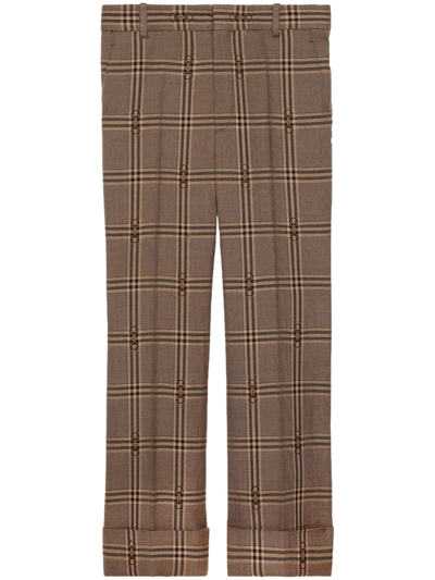 Gucci Horsebit Checked Trousers In Brown