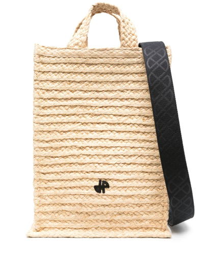 Patou Vertical Jp Raffia Tote Bag In Neutrals