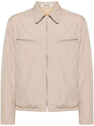 Auralee Neutral High Count Wool Shirt Jacket In Neutrals