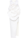 Huishan Zhang Aphrodite Flower Applique Sleeveless Column Dress In White
