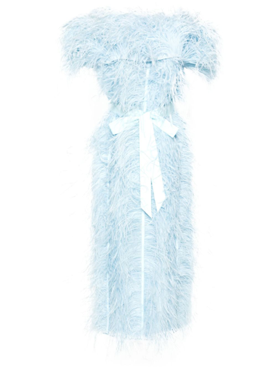 Huishan Zhang Angelina Feather-trim Midi Dress In Blue