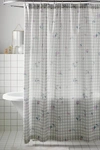 URBAN OUTFITTERS ALICE FLORAL GINGHAM SHOWER CURTAIN IN OLIVE AT URBAN OUTFITTERS