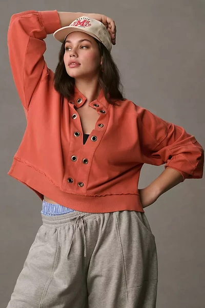 Pilcro Pieced Popover Top In Red