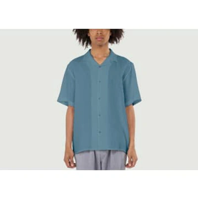 Knowledge Cotton Apparel Linen Short Sleeve Shirt In Blue