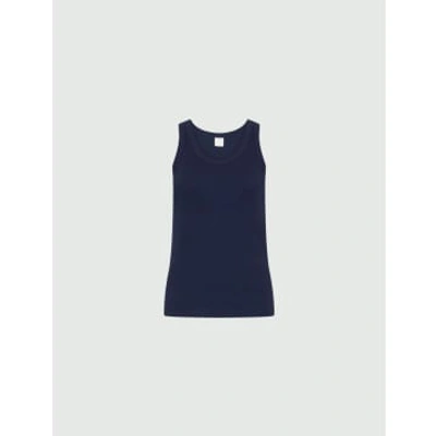 Marella Navy Cotton Basic Ribbed Vest In Blue
