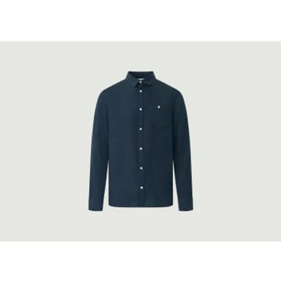 Knowledge Cotton Apparel High Collar Shirt In Blue