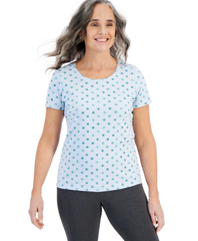Style & Co Women's Short-sleeve Printed Scoop-neck Top, Created For Macy's In Rain Cool Dusk