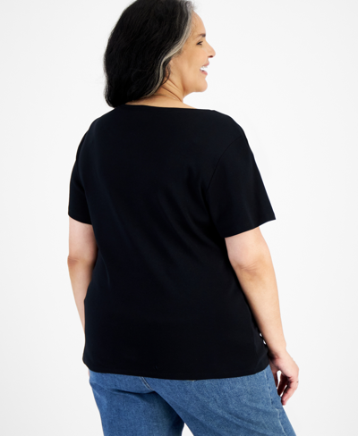 Style & Co Plus Size Short-sleeve Henley Top, Exclusively At Macy's In Deep Black