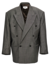 HED MAYNER PINSTRIPED DOUBLE-BREASTED BLAZER GRAY
