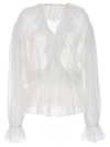 Dolce & Gabbana White Cropped Blouse With Ruffles Trim In Silk Woman