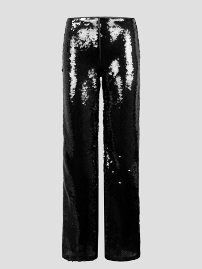 Alberta Ferretti Sequins Flared Trousers In Black