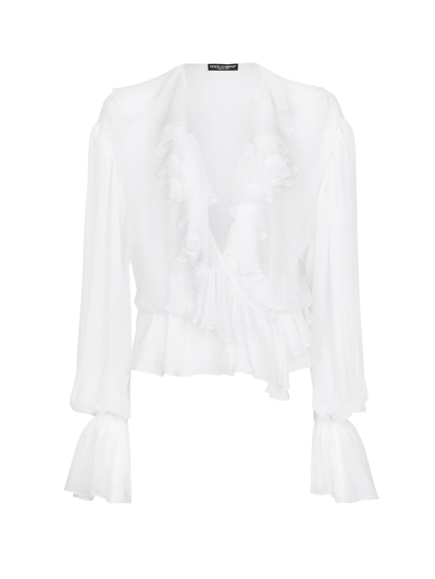Dolce & Gabbana Silk Shirt With Rouches In White