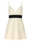 DOLCE & GABBANA WOOL AND SATIN CANVAS DRESS DRESSES WHITE/BLACK