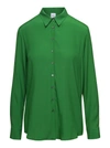 PLAIN GREEN RELAXED SHIRT WITH MOTHER-OF-PEARL BUTTONS IN SATIN WOMAN