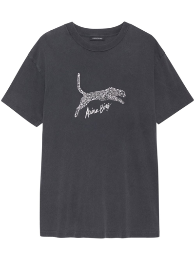 Anine Bing Walker Leopard-logo Organic Cotton T-shirt In Animal Print