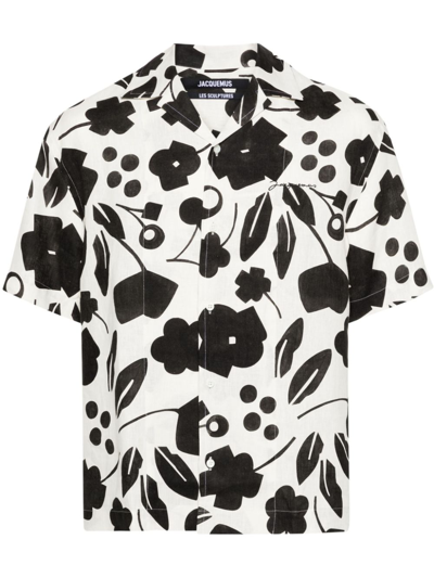 Jacquemus La Chemise Jean Printed Linen Shirt In Hc Pt Black White Cubic Flow