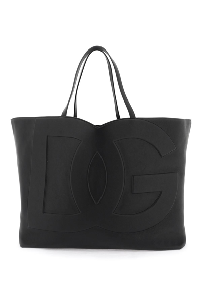 Dolce & Gabbana Large Dg Logo Shopping Bag In Black
