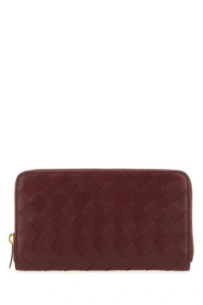 Bottega Veneta Woman Burgundy Nappa Leather Intrecciato Wallet In Red