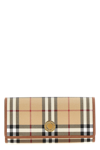 Burberry 'halton' Beige Wallet With Branded Button In Check Fabric Woman In Cream